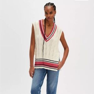 Free People Costal Prep Poncho Vest. Cream and Red. NWT. OS.